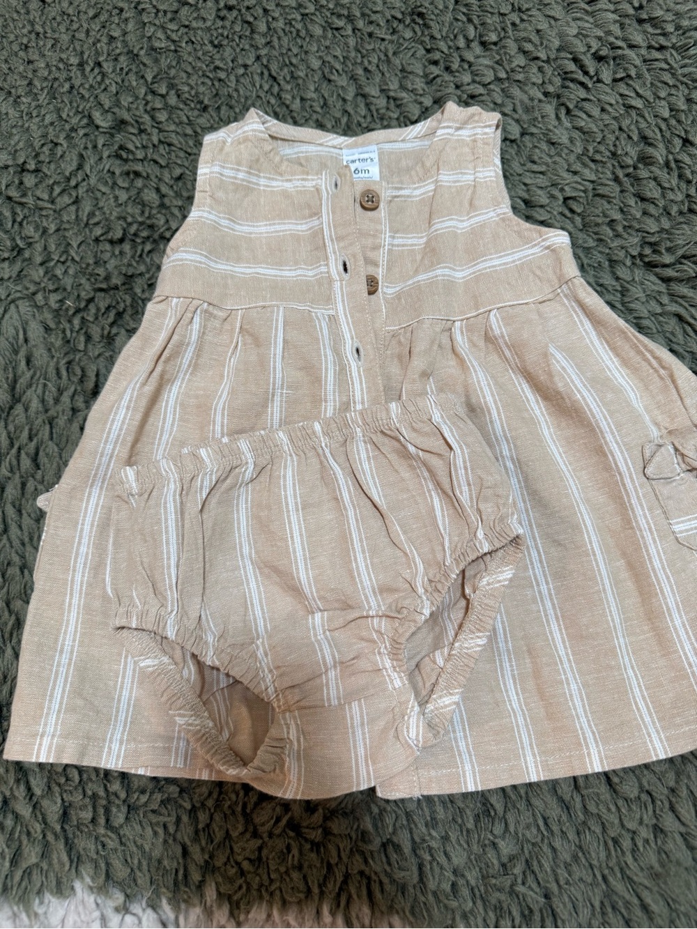 Carter's Beige and White Striped Baby Dress with Bloomers
